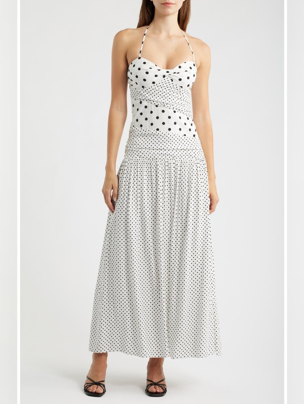 Princess Polly Polka Dot Drop Waist Halter Maxi Dress White 0